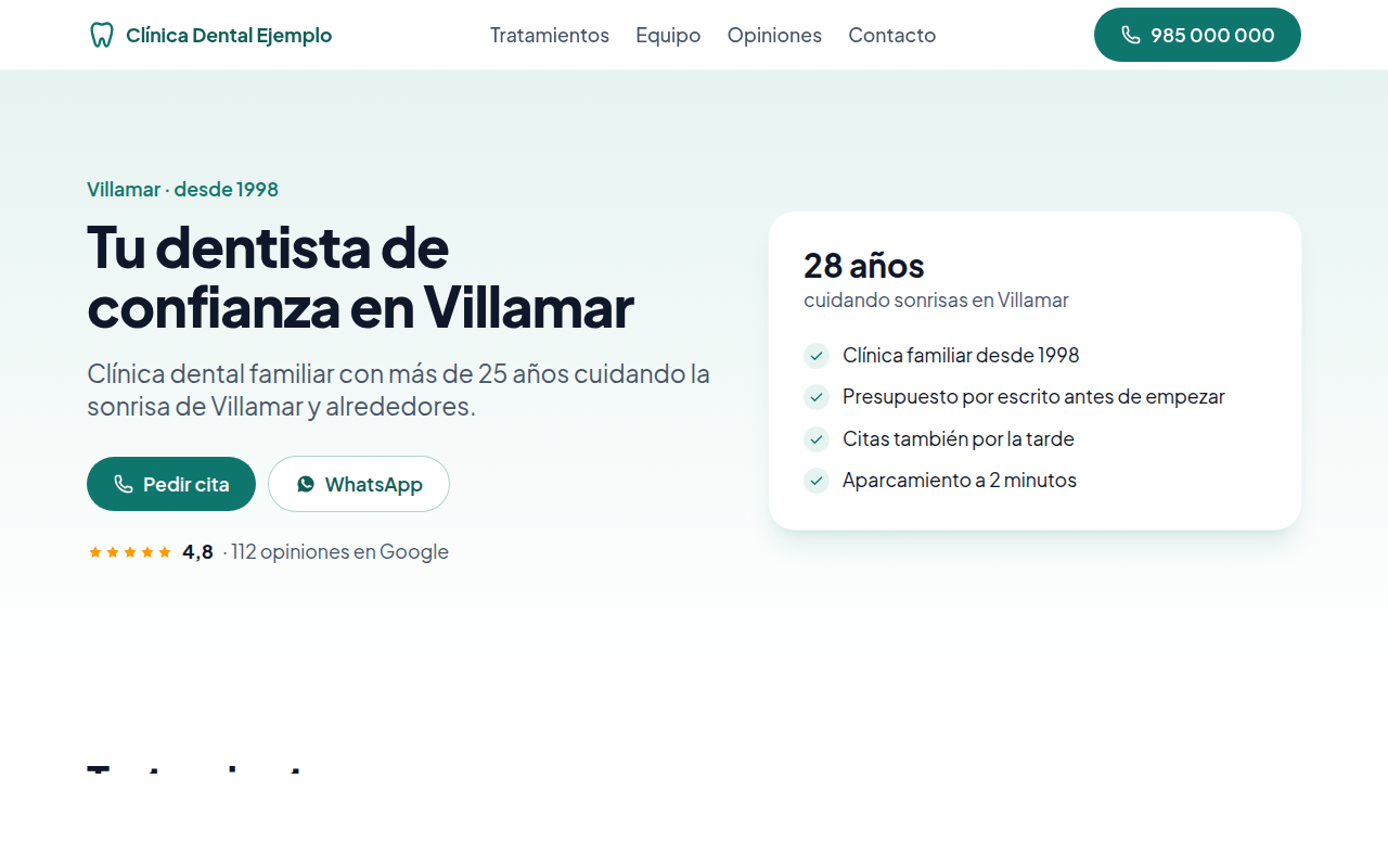 Ejemplo de web renovada para una clínica dental